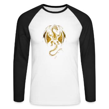 Dragon doré rampant - T-shirt baseball manches longues Homme - blanc/noir - Devant - Nik (191cm)