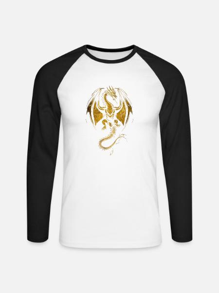 Gylden drage voldsom - Langærmet herre-baseballshirt - hvid/sort