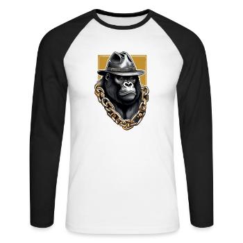 Gorilla mit Goldkette - Unisex Baseballshirt langarm - Weiß/Schwarz - Vorne - Nik (191cm)