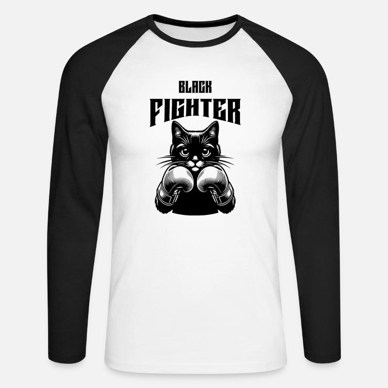 Katze mit Boxhandschuhen - Unisex Baseballshirt langarm - Weiß/Schwarz