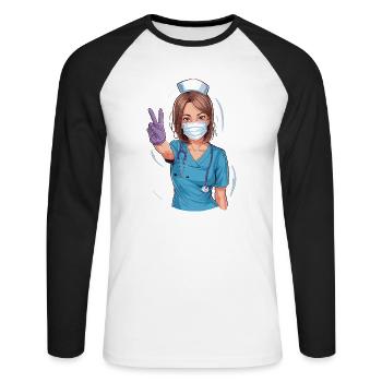Lustige Krankenschwester mit Humor - Unisex Baseballshirt langarm - Weiß/Schwarz - Vorne - Nik (191cm)