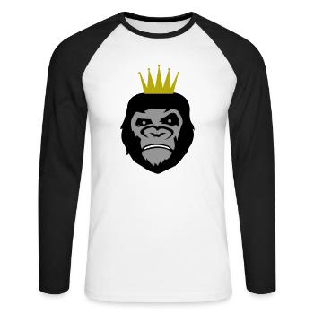 gorilla face krone - Unisex Baseballshirt langarm - Weiß/Schwarz - Vorne - Nik (191cm)