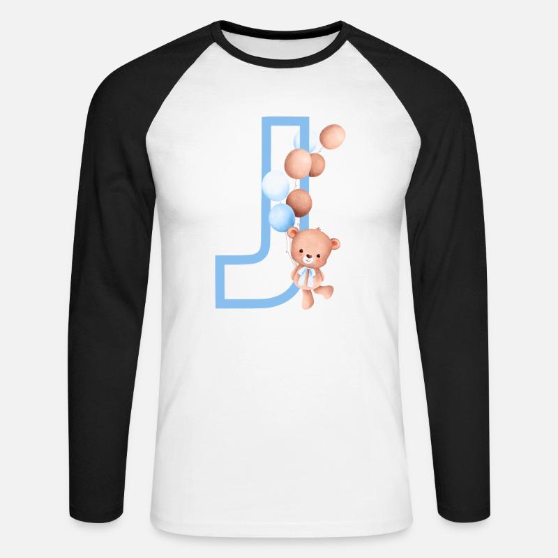 Blauer Bär J Buchstabe - Unisex Baseballshirt langarm - Weiß/Schwarz