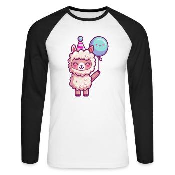 Alpaka Llama Geburtstag Comic - Unisex Baseballshirt langarm - Weiß/Schwarz - Vorne - Nik (191cm)