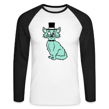 Sir Cat Gentleman Chapeau haut de forme Monocle Rich Gentleman - T-shirt baseball manches longues Homme - blanc/noir - Devant - Nik (191cm)