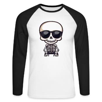 Halloween Skeleton Sunglasses - Unisex Long Sleeve Baseball T-Shirt - white/black - Front - Nik (191cm)