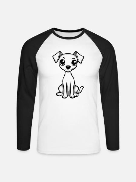 Whippet Hund Comic Niedlich - Unisex Baseballshirt langarm - Weiß/Schwarz