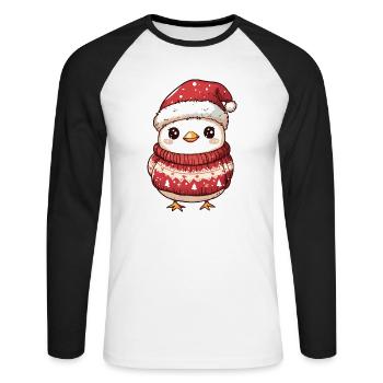 Huhn Weihnachten Comic - Unisex Baseballshirt langarm - Weiß/Schwarz - Vorne - Nik (191cm)