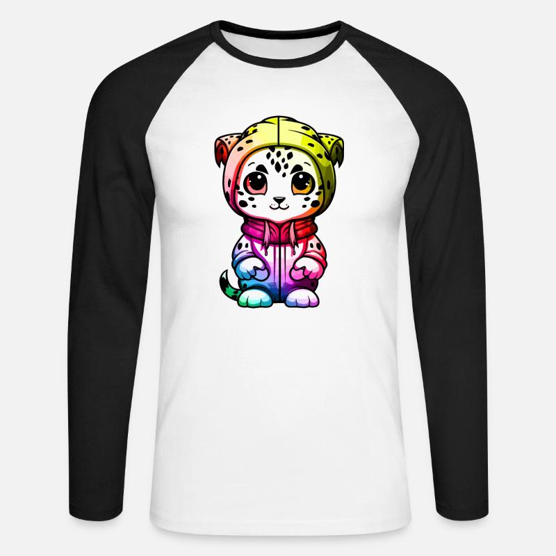 Schneeleopard Winter leopard Tier - Unisex Baseballshirt langarm - Weiß/Schwarz