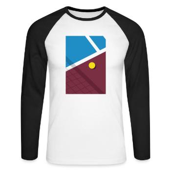 Minimalistisches Tennis Spielfeld Sport - Unisex Baseballshirt langarm - Weiß/Schwarz - Vorne - Nik (191cm)