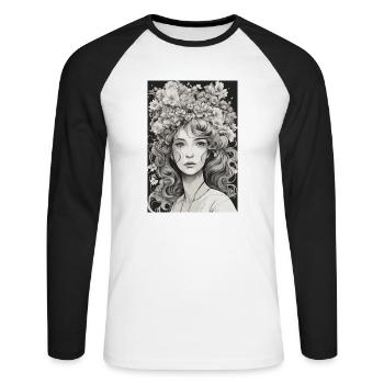 Blumenmädchen - Unisex Baseballshirt langarm - Weiß/Schwarz - Vorne - Nik (191cm)