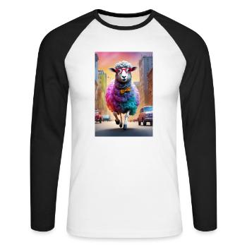 Spectacled sheep in the city - Unisex Long Sleeve Baseball T-Shirt - white/black - Front - Nik (191cm)