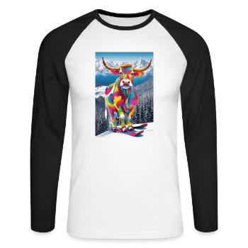 Vache dans la station de ski - T-shirt baseball manches longues Homme - blanc/noir - Devant - Nik (191cm)