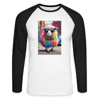 Schaf in der Stadt - Unisex Baseballshirt langarm - Weiß/Schwarz - Vorne - Nik (191cm)