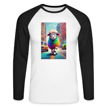 Buntes Stadtschaf - Unisex Baseballshirt langarm - Weiß/Schwarz - Vorne - Nik (191cm)