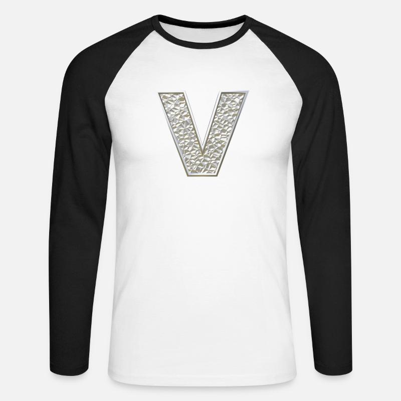V, letter, initial, monogram, - Unisex Baseballshirt langarm - Weiß/Schwarz