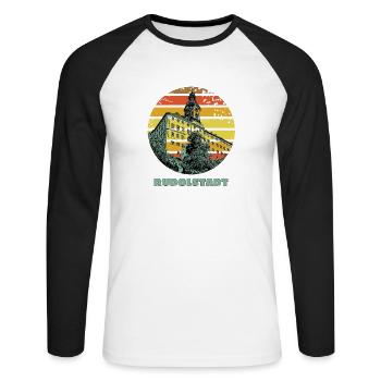 Ostthüringen Merch - Heidecksburg Rudolstadt - Unisex Baseballshirt langarm - Weiß/Schwarz - Vorne - Nik (191cm)