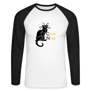 chat noir 'n (text, 2c) - T-shirt baseball manches longues Homme - blanc/noir - Devant - Nik (191cm)