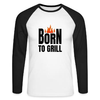 born to grill - Unisex Baseballshirt langarm - Weiß/Schwarz - Vorne - Nik (191cm)