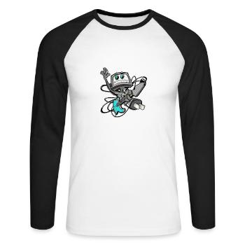 Guitariste de l’ordinateur cool en électrostyle - T-shirt baseball manches longues Homme - blanc/noir - Devant - Nik (191cm)