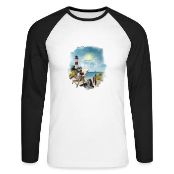 Bearded Collie - maritim - Unisex Baseballshirt langarm - Weiß/Schwarz - Vorne - Nik (191cm)