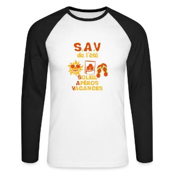 soleil aperos vacances sav alcool tongue - T-shirt baseball manches longues Homme - blanc/noir - Devant - Nik (191cm)