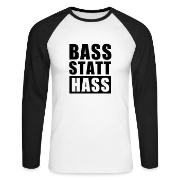 Bass statt Hass ! Peace Love Unity Respect Rave - Unisex Baseballshirt langarm - Weiß/Schwarz - Vorne - Nik (191cm)