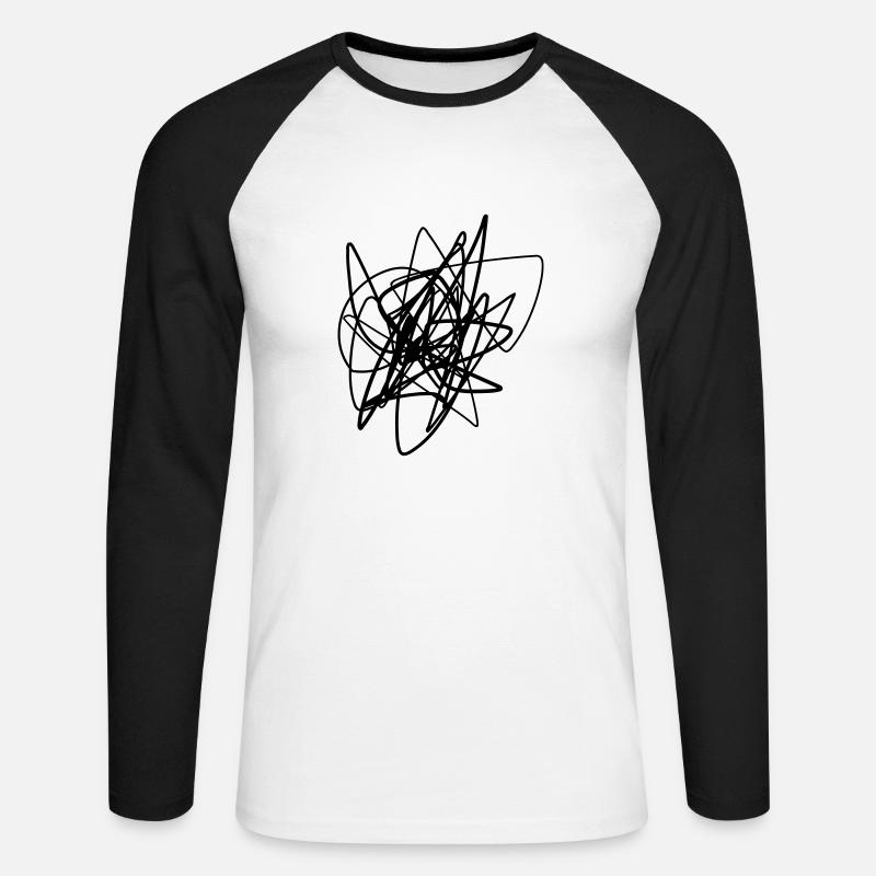Scribbled chaotic strokes pattern - Unisex Long Sleeve Baseball T-Shirt - white/black