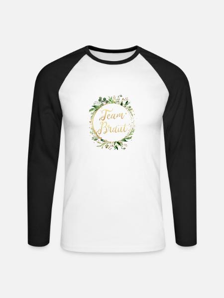 (leaf_frame_round_green_gold_team_braut) - Unisex Baseballshirt langarm - Weiß/Schwarz