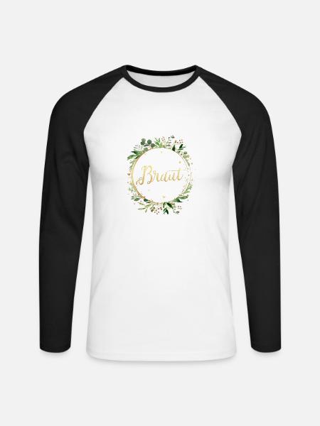 (leaf_frame_round_green_gold_braut) - Unisex Baseballshirt langarm - Weiß/Schwarz