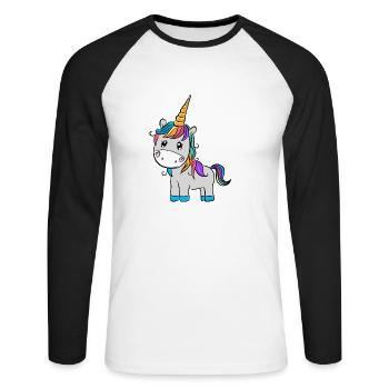 Licorne - T-shirt baseball manches longues Homme - blanc/noir - Devant - Nik (191cm)