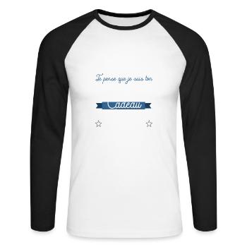 Papounet je pense que je suis ton plus beau cadeau - T-shirt baseball manches longues Homme - blanc/noir - Devant - Nik (191cm)