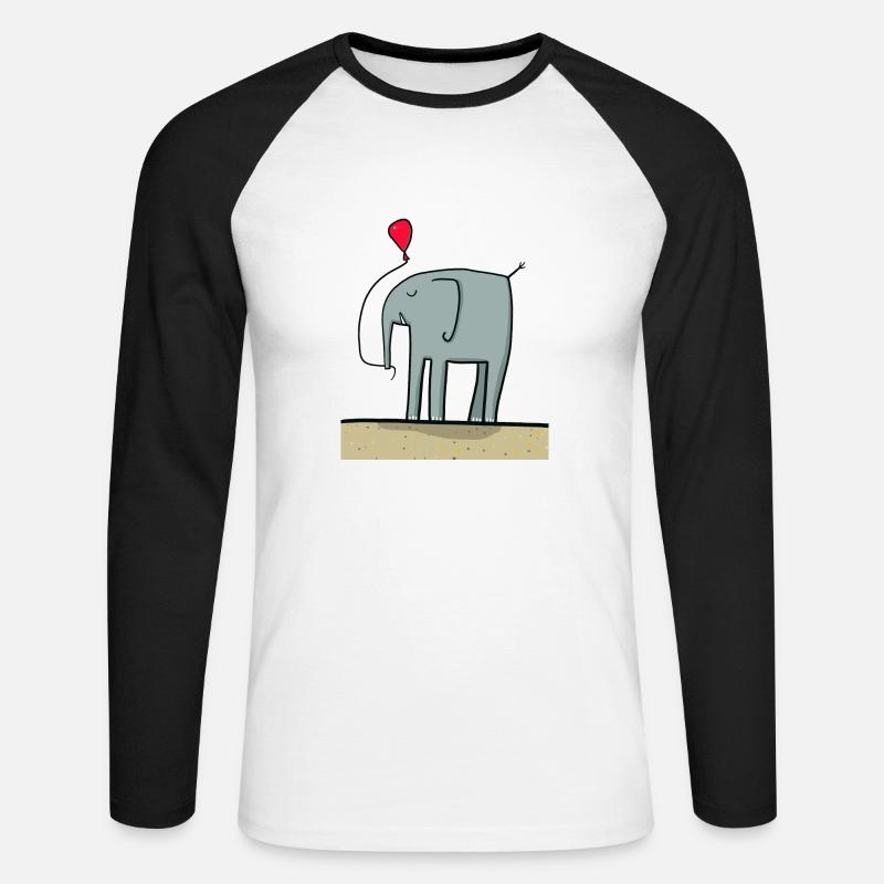 süßer Elefant mit Luftballon - Unisex Baseballshirt langarm - Weiß/Schwarz