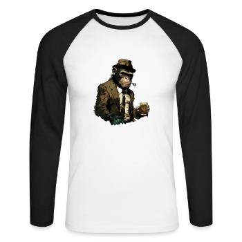 Cooler Gangster Schimpanse mit Bier - Unisex Baseballshirt langarm - Weiß/Schwarz - Vorne - Nik (191cm)
