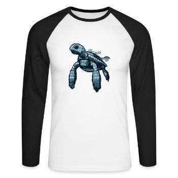 Turtle en rétro 8 bit look minimaliste - T-shirt baseball manches longues Homme - blanc/noir - Devant - Nik (191cm)
