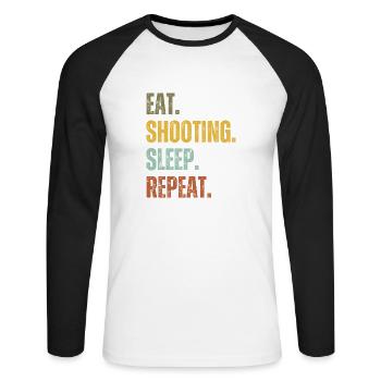 EAT SHOOTING SLEEP REPEAT - Unisex Long Sleeve Baseball T-Shirt - white/black - Front - Nik (191cm)