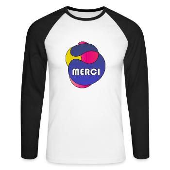 MERCI. THANKS. THANK YOU. ANNIVERSAIRE. NAISSANCE. - T-shirt baseball manches longues Homme - blanc/noir - Devant - Nik (191cm)