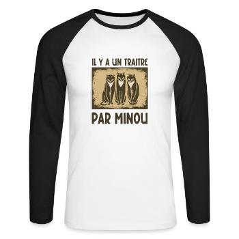 il y a un traitre par minou - T-shirt baseball manches longues Homme - blanc/noir - Devant - Nik (191cm)