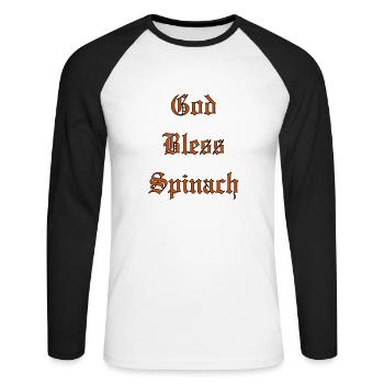 GodBlessSpinach - Unisex Baseballshirt langarm - Weiß/Schwarz - Vorne - Nik (191cm)