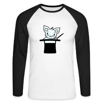 Chapeau haut de forme magique enchanté Chat sorcier - T-shirt baseball manches longues Homme - blanc/noir - Devant - Nik (191cm)