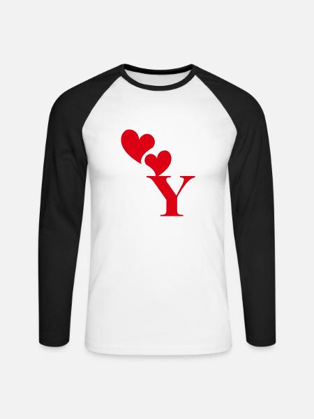 Buchstabe y rotes Herz - Unisex Baseballshirt langarm - Weiß/Schwarz