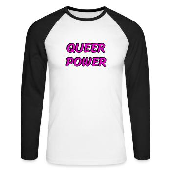 Queere Macht - Unisex Baseballshirt langarm - Weiß/Schwarz - Vorne - Nik (191cm)