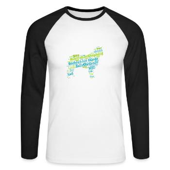 Rally Obedience Australian Shepherd Wordcloud - Unisex Baseballshirt langarm - Weiß/Schwarz - Vorne - Nik (191cm)