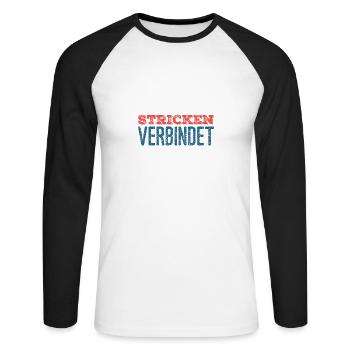 Stricken verbindet - Geschenkfür Stricker - Unisex Baseballshirt langarm - Weiß/Schwarz - Vorne - Nik (191cm)