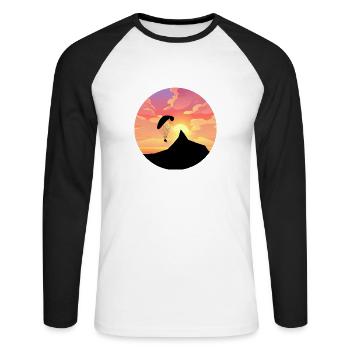 Paragleider/Paragleiter/Gleitschirm mit Berg Motiv - Unisex Baseballshirt langarm - Weiß/Schwarz - Vorne - Nik (191cm)