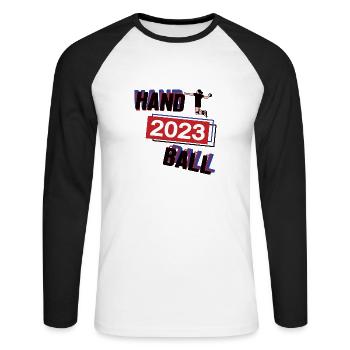Handball 2023 Handballerin Frauenhandball Spiel - Unisex Baseballshirt langarm - Weiß/Schwarz - Vorne - Nik (191cm)