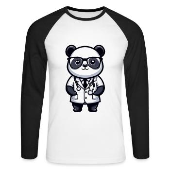 Cute Panda Doctor - Unisex Baseballshirt langarm - Weiß/Schwarz - Vorne - Nik (191cm)