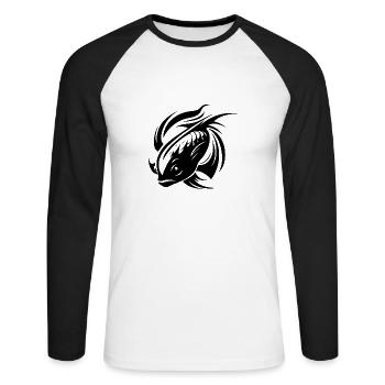 Fight Fish Portrait Tattoo - Unisex Long Sleeve Baseball T-Shirt - white/black - Front - Nik (191cm)