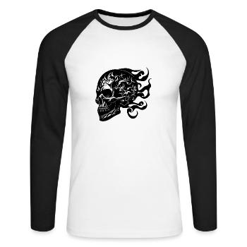 Laughing Burning Grinning Tattoo Skull - Unisex Long Sleeve Baseball T-Shirt - white/black - Front - Nik (191cm)
