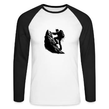 Randonneurs grimpant sur le rocher du sommet de la montagne - T-shirt baseball manches longues Homme - blanc/noir - Devant - Nik (191cm)